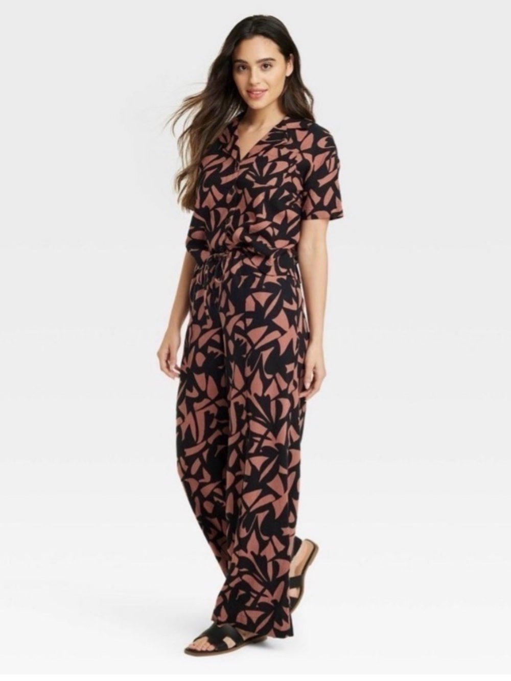 a new day Black & Brown Abstract Print Button-Down Top (matching set available)